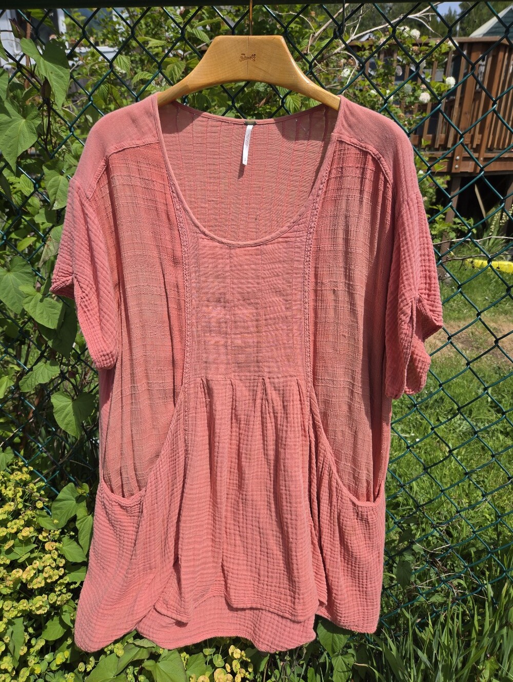 Free People Sorbet Pink Gauze Dress Tunic S Oversized Cottagecore 100% Cotton